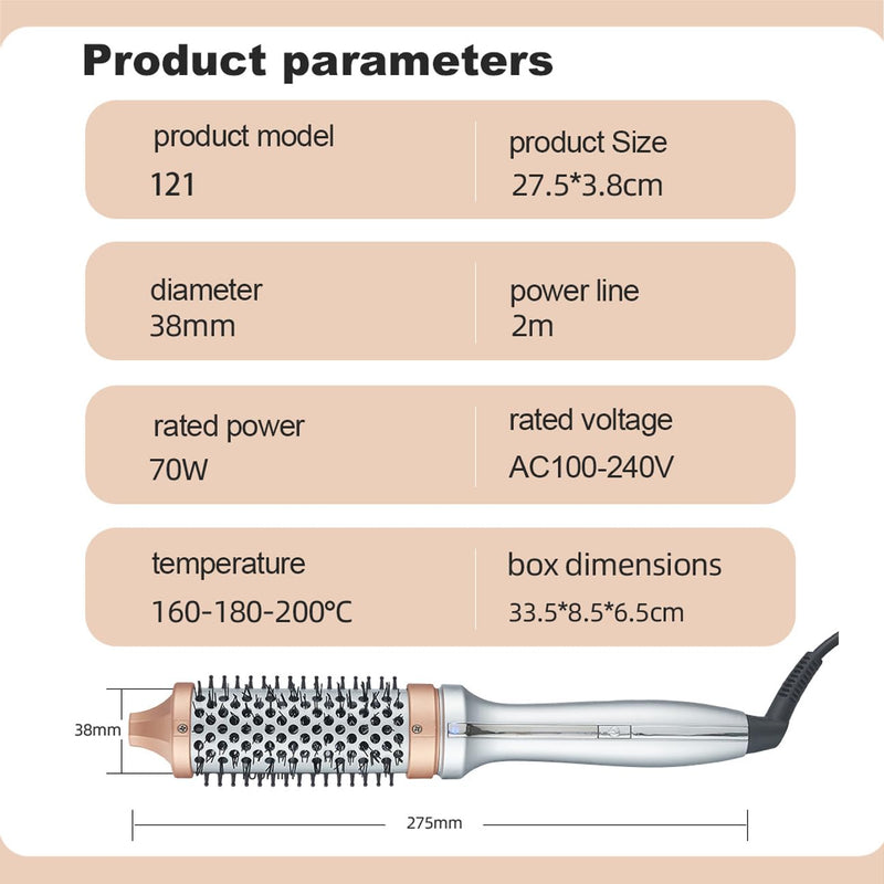 Thermal Hair Brush for Blowout Look, 38mm Heated Round Brush for Natural Curl, Ionic Curling Iron Wand with Dual Voltage, Volumizing Smoothing Hot Round Brushes