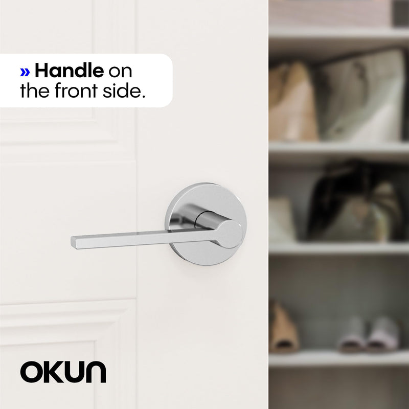 Okun Muse Dummy Door Handle, Chrome Non-Turning Door Lever 1-Pack – Decorative Reversible Interior Handle for Closet, Pantry, Hallway & French Doors, Sleek Modern Design