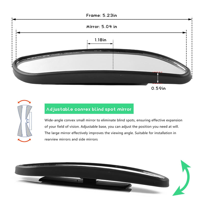 2PCS Blind Spot Car Mirror, Rectangular HD Glass Wide Angle Rearview Mirror with Adjustable Stick, Long Framed ABS Housing Convex Side Rear View Mirror for Car SUV Truck