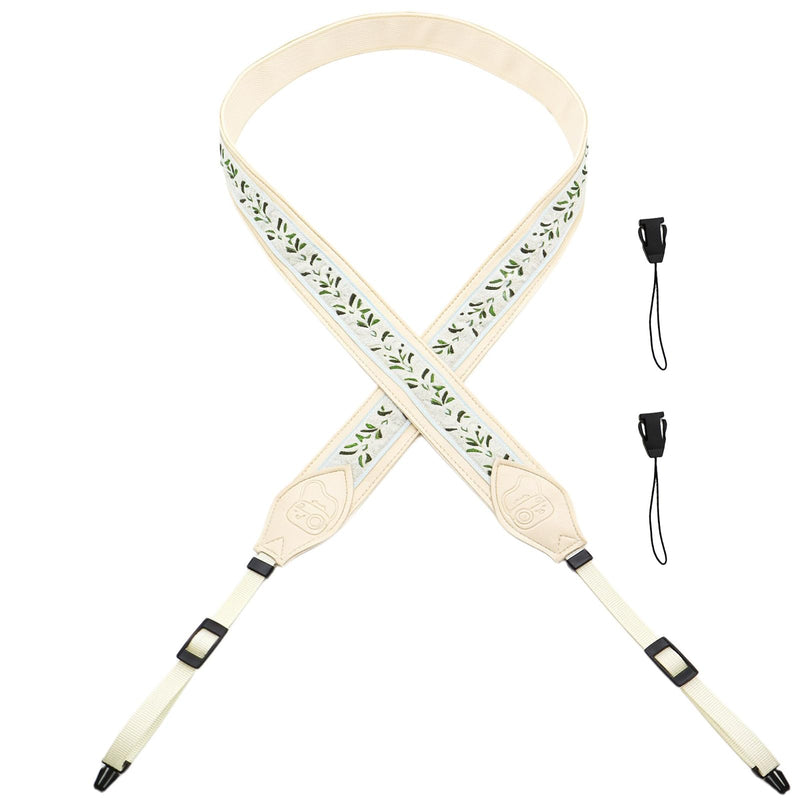 Wide Adjustable Camera Strap - Comfortable Leather Neck Shoulder Strap for DSLR/SLR Cameras, Gift for Photographers Beige Embroidery Camera Strap-11