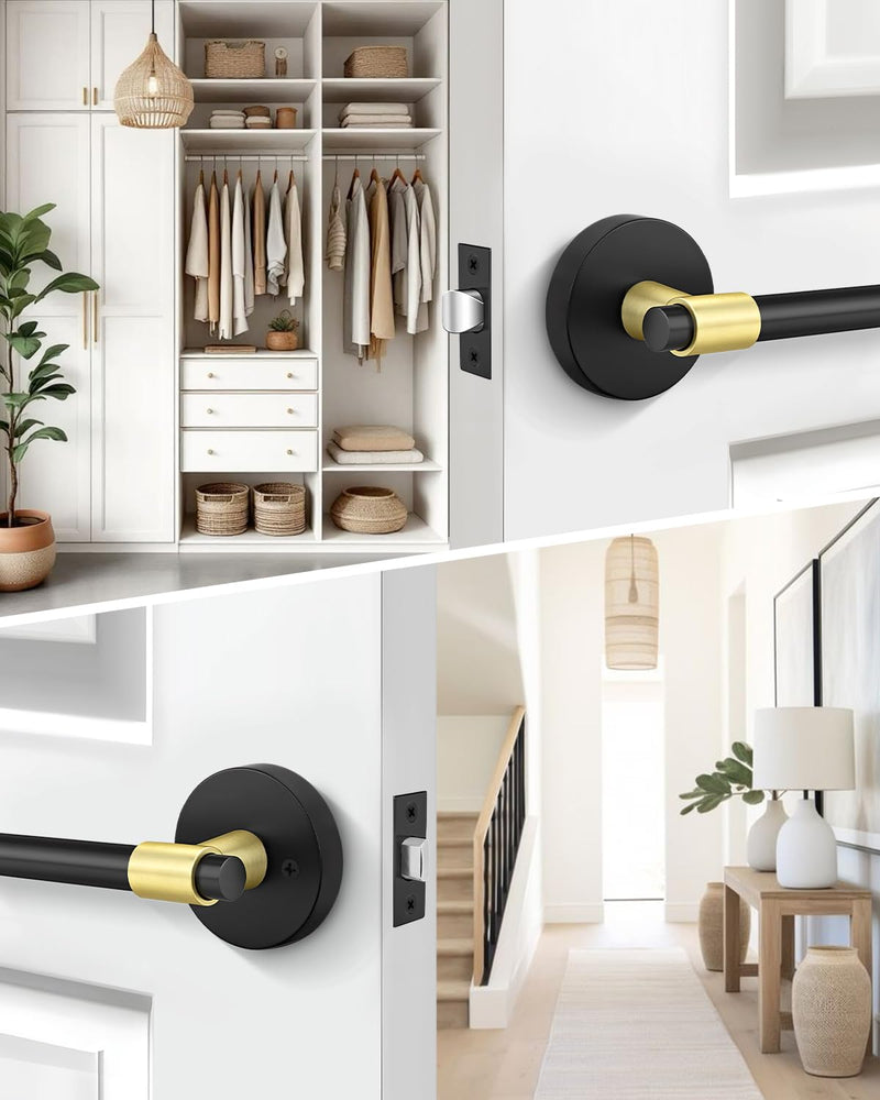 Goldenwarm 1 Pack Black and Gold Passage Door Handle, Matte Black Closet Door Handle, Black and Gold Interior Lever Door Handles for Hallway, Closet