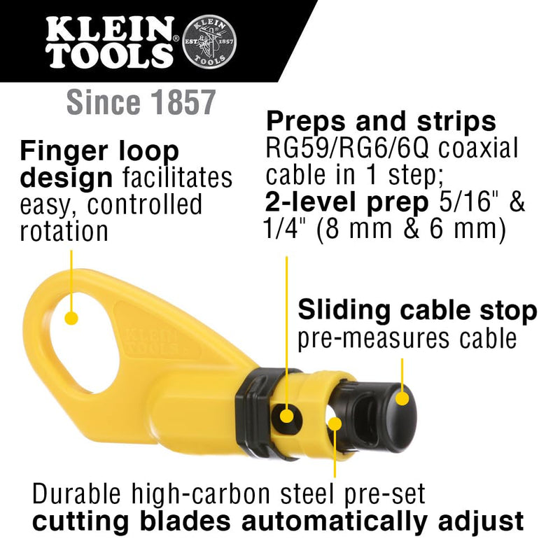 Klein Tools 80151 Coax Cable Compression Crimper and Stripper Set with 10-Pack of RG6/6Q F-Connectors for Fast and Reliable Installation, 3-Piece