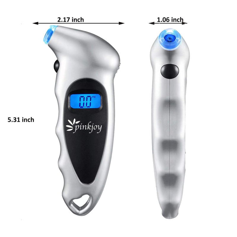 PINKJOY Digital Tire Pressure Gauge 2 Pack 150 PSI, 4 Settings, Tire Gauge for Car, Truck, Motorcycle, Bicycle with Backlit LCD and Non-Slip Grip (Silver) Silver 2 Pack