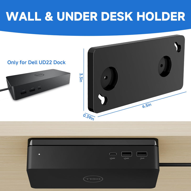 Under Desk and Wall Mount for Dell Universal Dock UD22, Acrylic Docking Station Mount Holder (Black Plate Only)