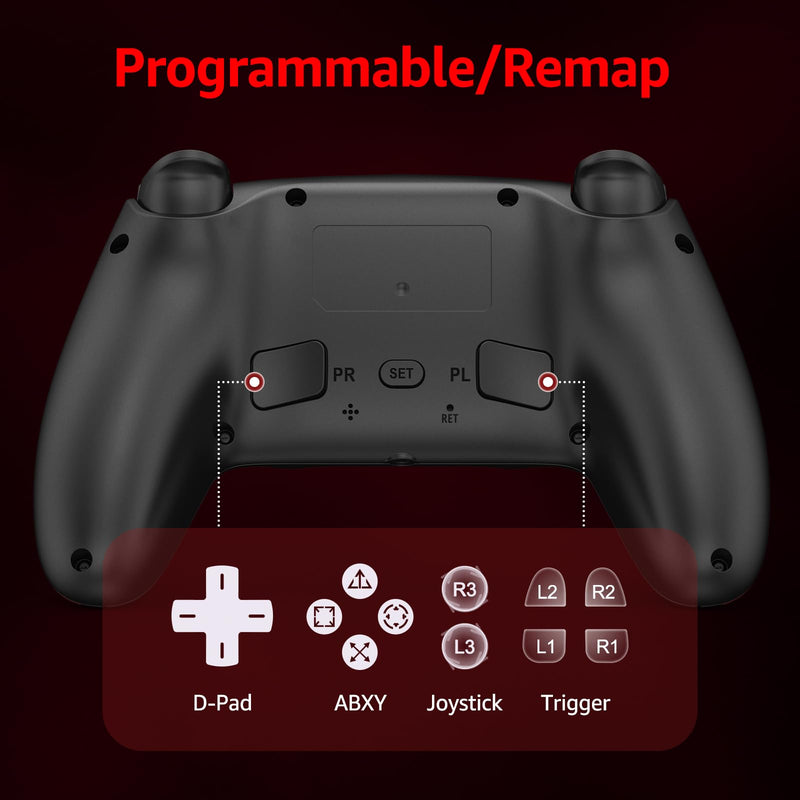 Akalyptra Wireless Controller for PS-5, Pro/Slim/PC/Steam Deck (Black) | Hall Joysticks/Trigger, Turbo, Macro Back Buttons, Dual Vibration, 6-Axis Gyro, 3.5mm Jack, Speaker, 8 Color RGB Lighting Black