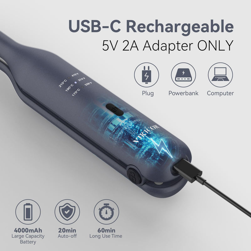  [AUSTRALIA] - VIKICON Beard Straightener for Men with 3 Heat Settings, Thin Hair Curler | Cordless Rechargeable Pencil Straighteners and Curler, Portable for Beard, Short Hair, Pixie Cuts, Daily Hair Styling, Black