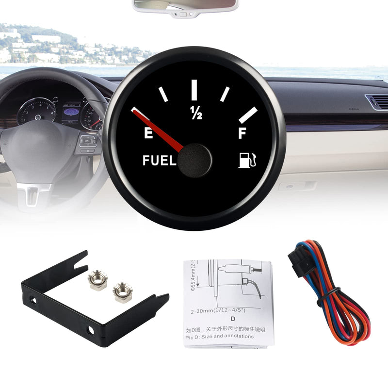 0-90 ohm Fuel Gauge Marine Fuel Gauge Boat Fuel Level Gauge Gas Fuel Tank Meter Gauge with LED Backlight for Universal AUTO Car Boat Truck Vehicle RV Black