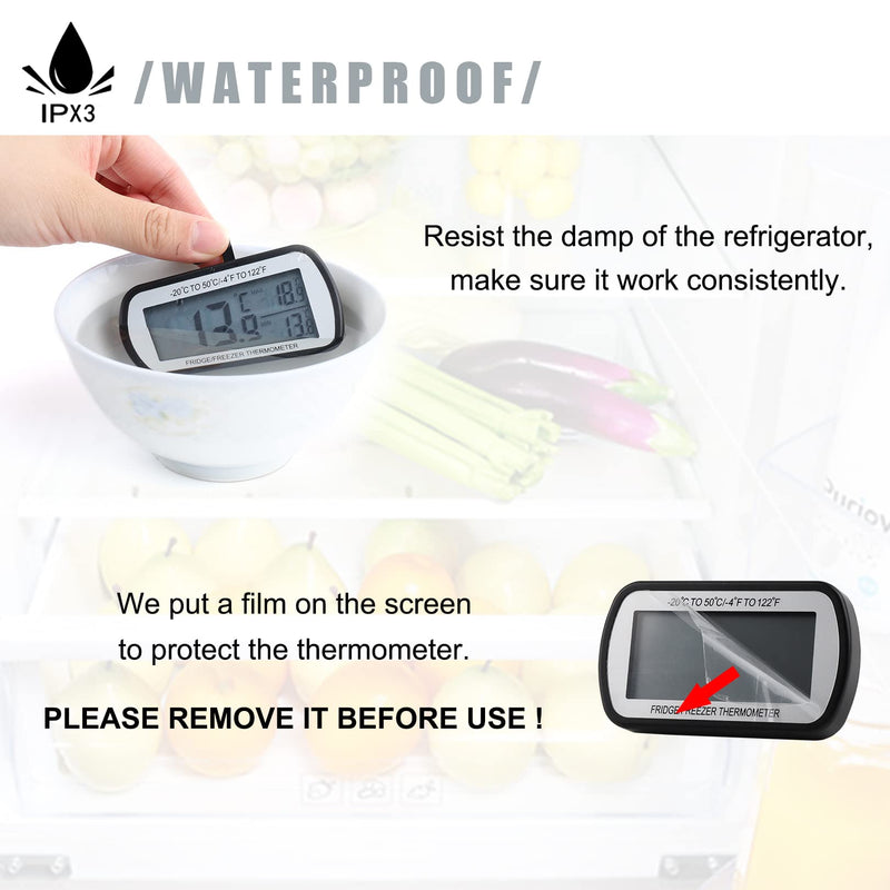 AEVETE Refrigerator Thermometer Digital Fridge Freezer Thermometer with Magnetic Back Large LCD, No Frills Easy to Read (Black-6 Pack) Black 6 pack