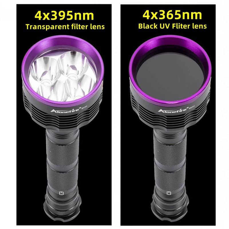 ALONEFIRE SV44 20W 365nm UV Flashlight USB Rechargeable Ultraviolet Black Light Pet Urine Detector for Resin Curing, Fishing, Scorpion, Dry Glue with UV Protective Glasses, Battery Included, Charger