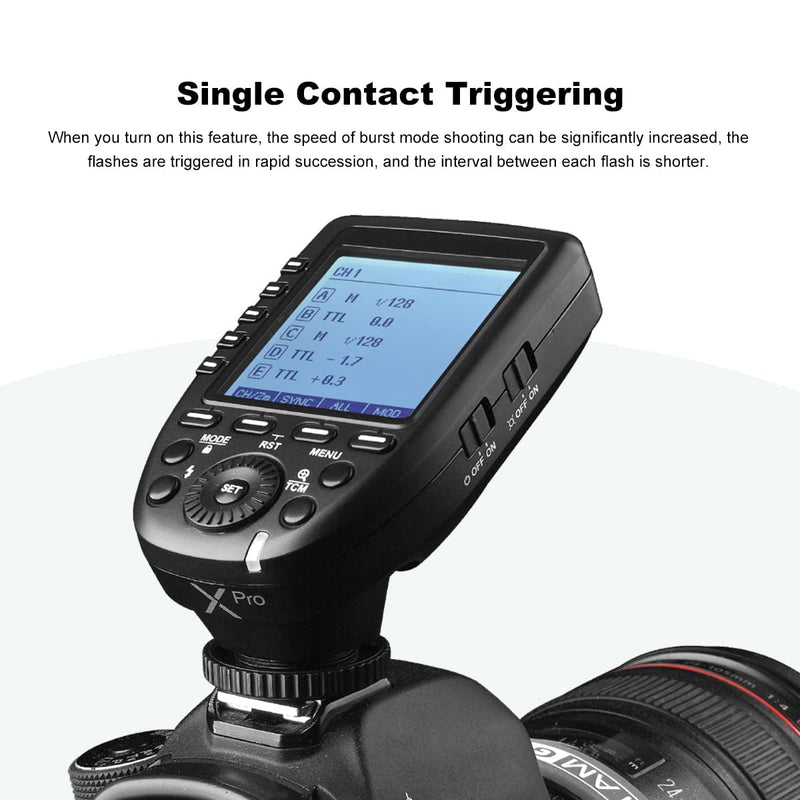 Godox Xpro-S TTL Flash Trigger for Sony Cameras Transmitter with 2.4G X Wireless System TCM Function Hss 1/8000s Large LCD Screen Slanted Design 16 Groups and 32 Channels XPRO for Sony