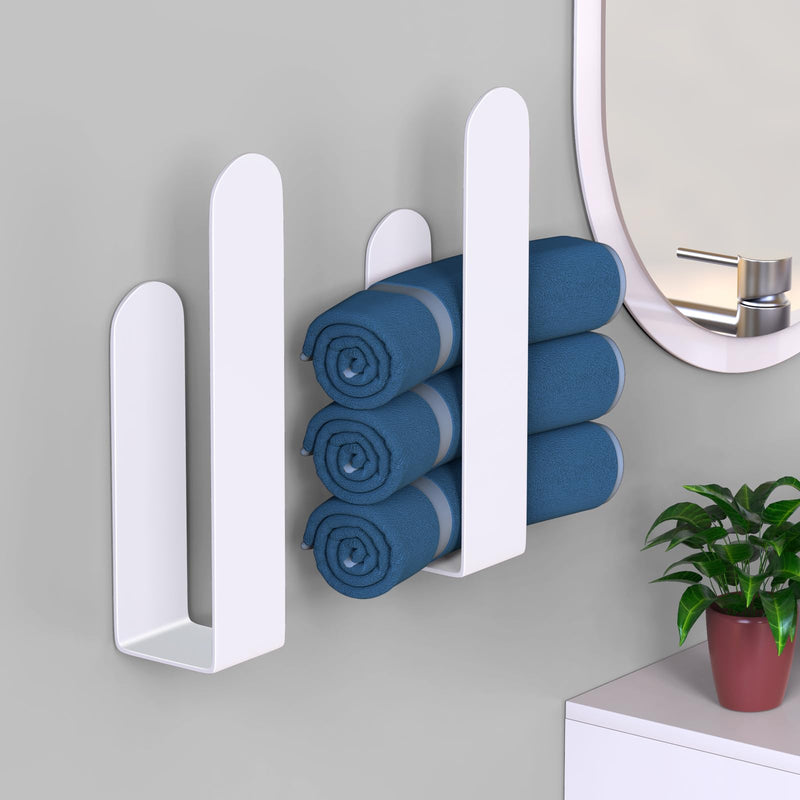 HUFEEOH 2 Pack Adhesive Hand Towel Holder, Kitchen Towel Rack Towel Bars Wall Mounted, Stainless Steel Bath Towel Hanger for Bathroom Hotel Kitchen (White, 8 Inch(2PC)) White 8 Inch (2PC)