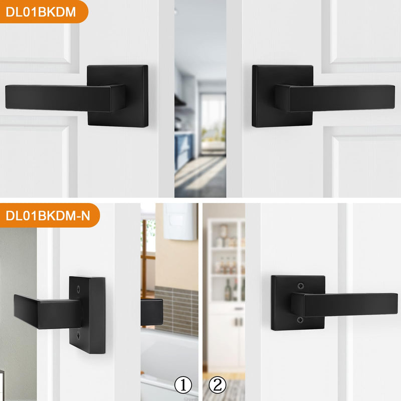 Probrico Matte Black Half Dummy Levers, Square Non-Turning Door Knobs for Left or Right Handed Doors, Interior Keyless Door Handle for Closet or Pantry (2 Pack, Single Side, Exposed Screws) 2