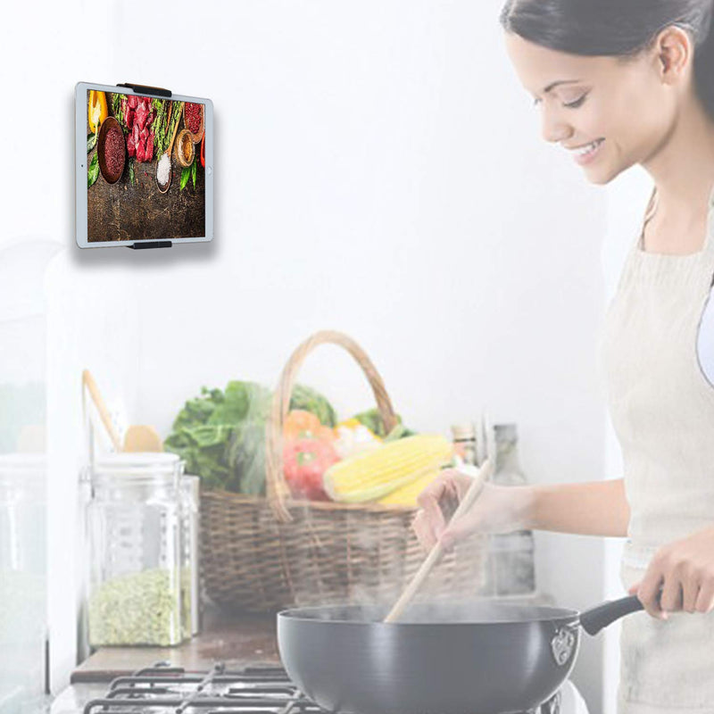 TFY Universal Kitchen Wall Mount for Tablet, eReader and Smartphones, for iPad Air, Mini, iPad Pro 10.5 inch, Wall Holder (Black) Black