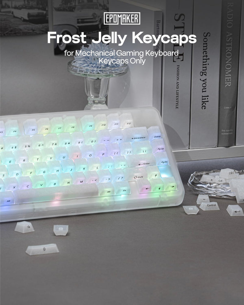 EPOMAKER Frost Jelly Keycaps Set, 126 Keys Forged Carbon Fiber Keycaps | Cherry Profile, ABS+PC, MX-Style Compatible for 61/68/84/87/98/100/104/108 ANSI Layout Mechanical Gaming Keyboards (White) White