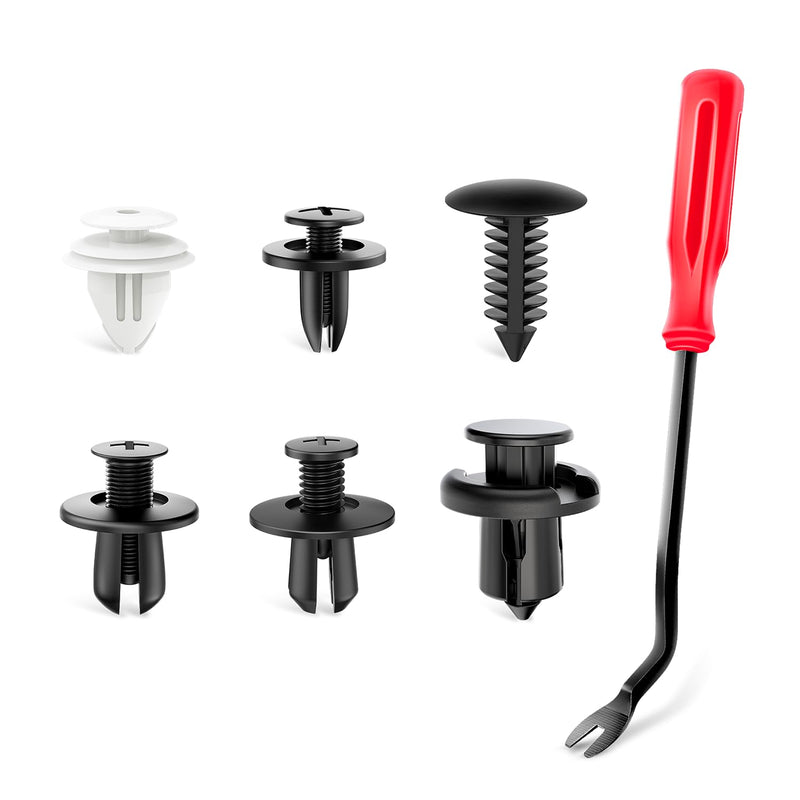GOOACC 120PCS Car Bumper Push Retainer Clips & Nylon Fasteners Rivet Kit 6mm 7.6mm 8mm 8.8mm 10mm Door Trim Panel Clips, 5PC Fastener Remover 120 Clips + 5 Tools