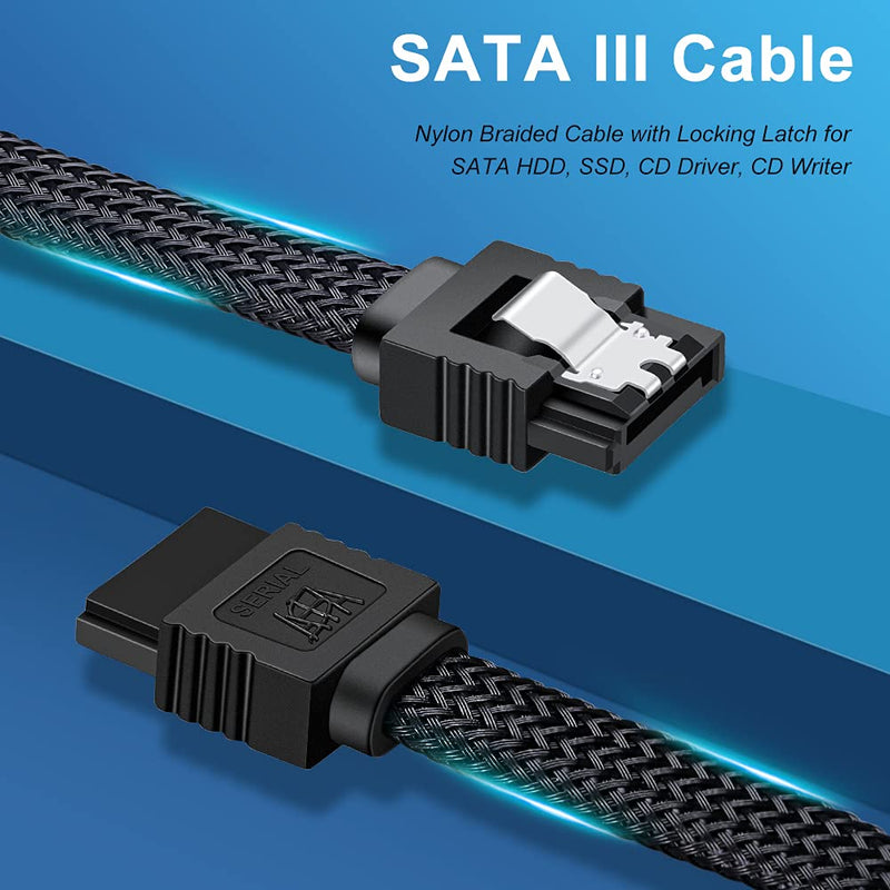 ELECTOP SATA III Cable, 6Gbps Straight HDD SDD Data Cable, SATA 3.0 Nylon Braided Cable with Locking Latch for SATA HDD, SSD, CD Driver, CD Writer(20 Inch, Black,5 Pack)