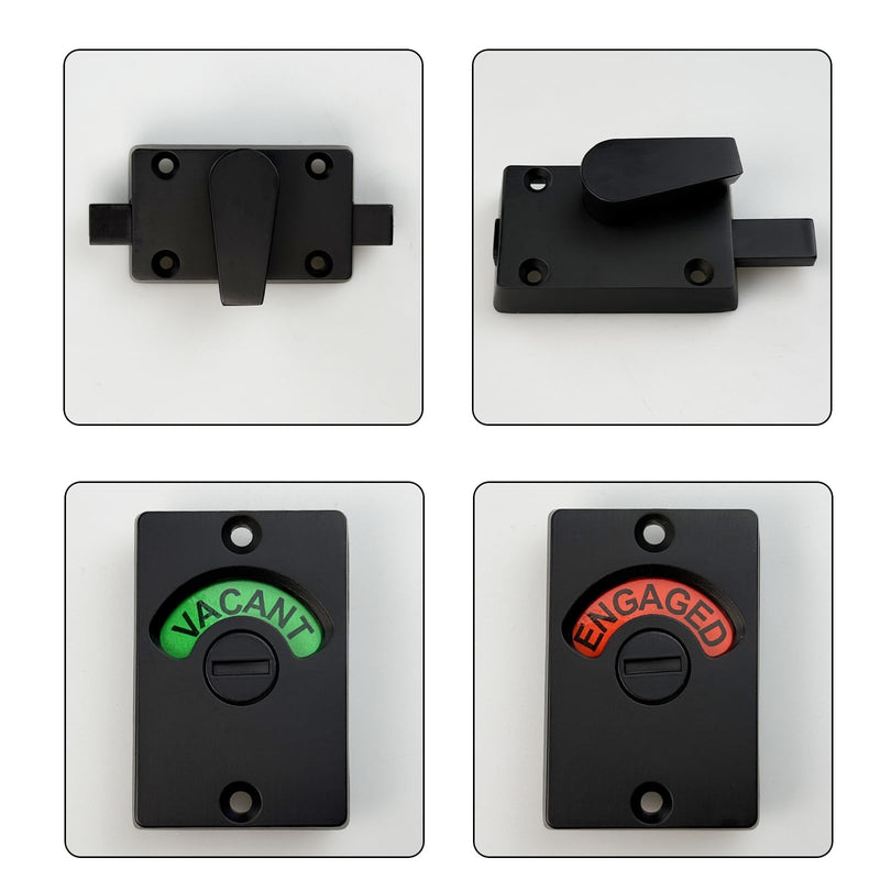 Vacant Occupied Bathroom Lock, Zinc Alloy Latch Indicating Lock Bathroom Door Privacy Lock Indicator Bolt Vacant/Engaged Bathroom WC Public Restroom Toilet Privacy Partition Door Lock Latch (Black) Black
