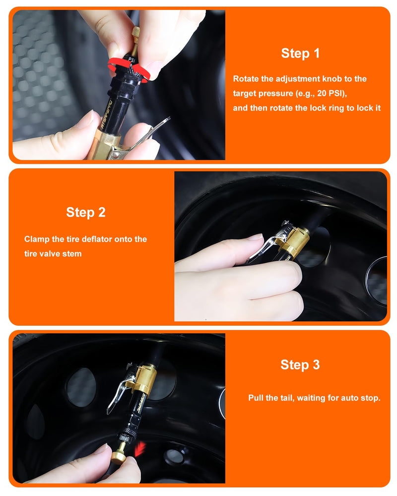Tire Deflator with Air Chuck (10-30 PSI) – 4PCS Fast-Connect Clip-On air Down tire deflators, Adjustable Auto-Stop Offroad Accessories for Off-Road 4x4, Beach Driving & SUVs