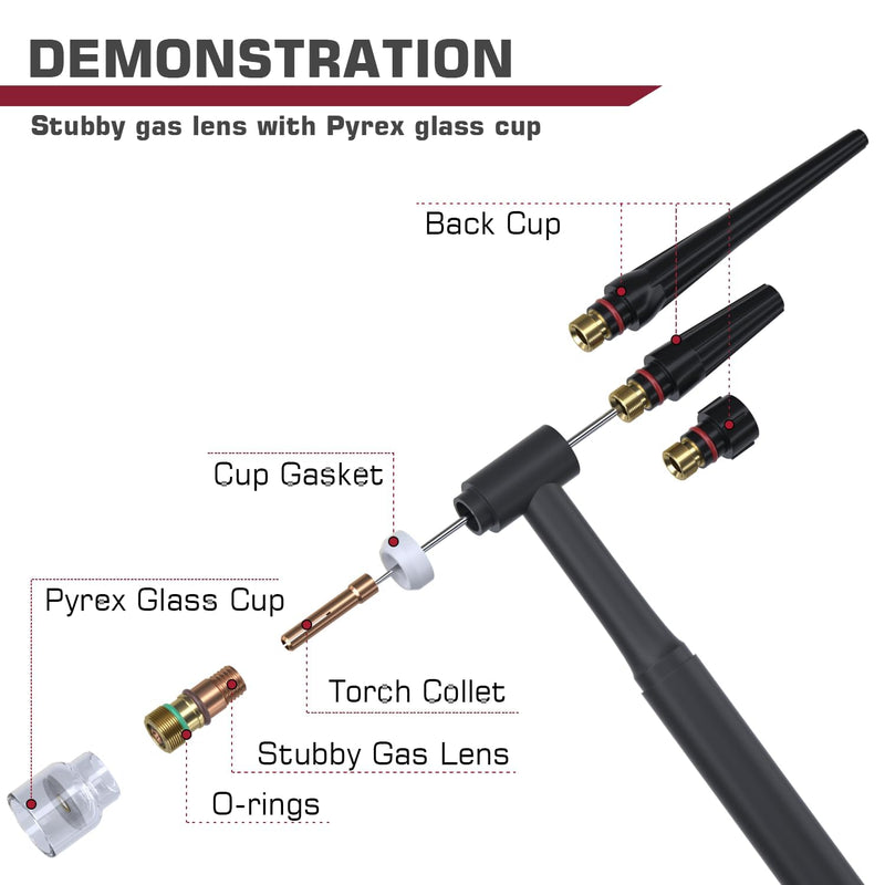 ARCCAPTAIN TIG Welding Torch Accessories kit 71 Pcs Alumina Nozzle Collets Body Stubby Gas Lens #12 Glass Cup consumables Kit For WP-17/18/26-Black
