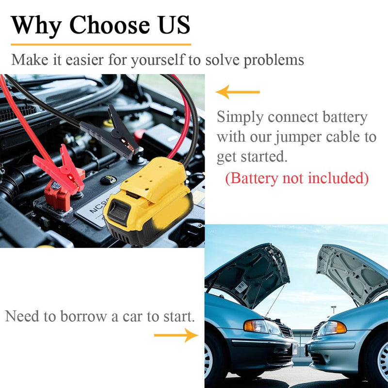 Jumper Cables with Adapter Compatible with Dewalt 20V Battery, 2FT 8AWG Portable Battery Dewalt Jumper Starter Automotive Booster Cables Power for Car Jump Starting Using Tool 6FT