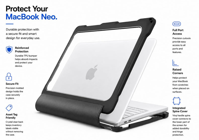 MacBook Neo 13 Case – Heavy Duty Protective Cover with Clear Back, TPU Bumper, Asset Tag Friendly, School & Classroom Ready- Fits 2026 MacBook NEO A3404