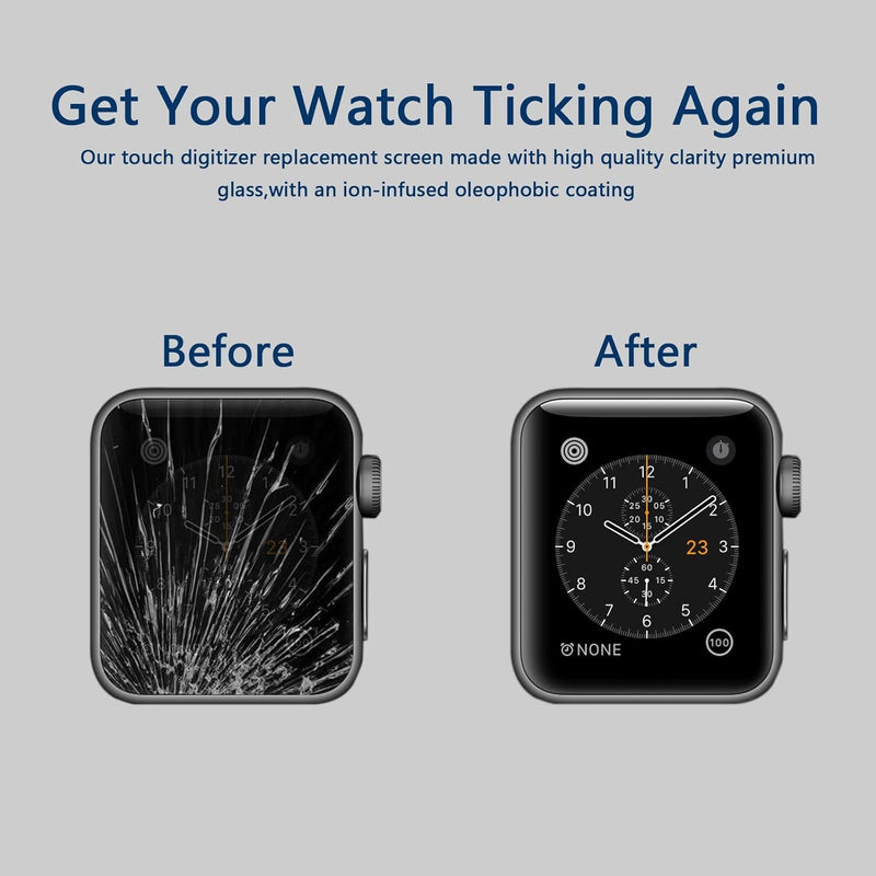 Compatible with Apple Watch 3 38mm Screen Replacement Front Lens Glass Replacement Repair Kit with Tools Glass Cover for Apple Watch Series 2/3 (No LCD Screen)