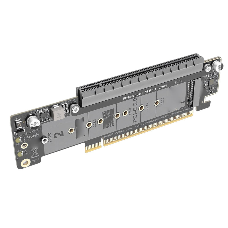 PCIe 5.0 X16 to Dual M.2 M Key Adapter Card, .2 PCIe NVMe Expansion Card, Supports X8 X4 X4 Split, to Adapter for High Speed SSD Expansion
