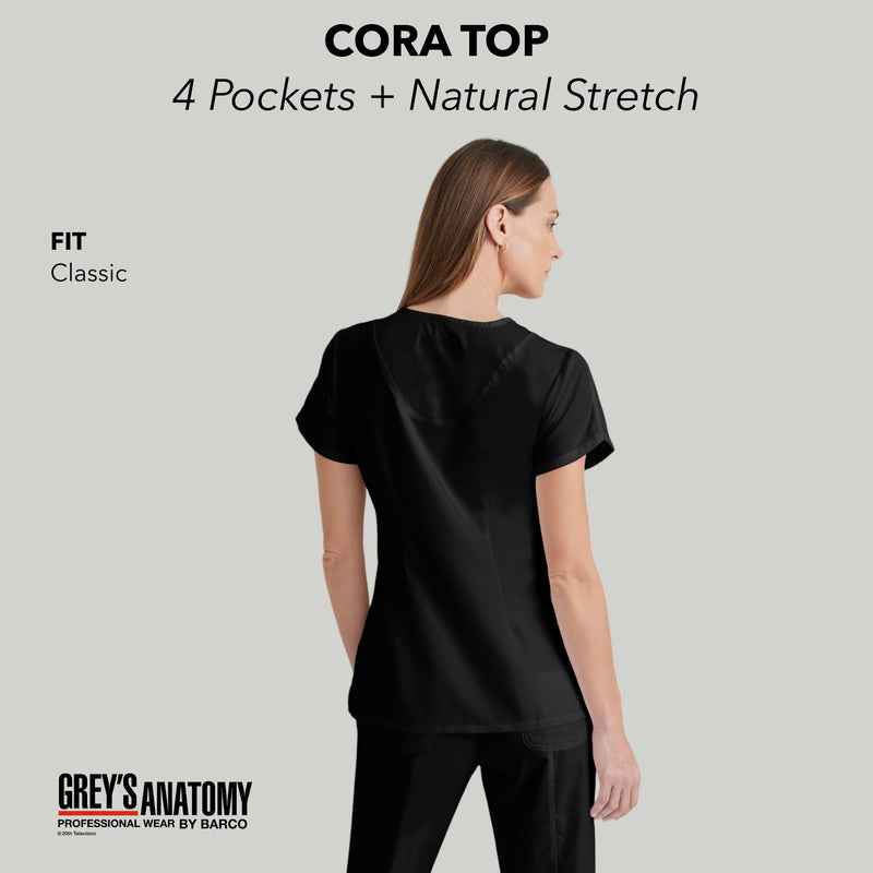 BARCO Grey's Anatomy Scrubs - Cora Scrub Top for Women, Crossover V-Neck, Fitted Back Super-Soft Women's Scrub Top Medium Black
