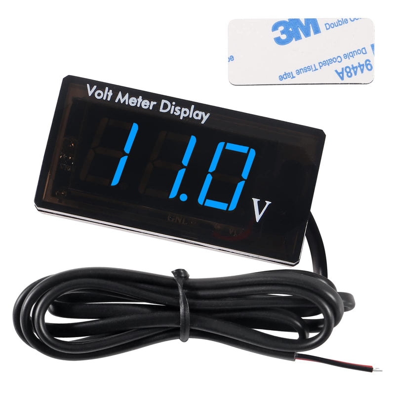 2Pcs DC 12V Car Digital Voltmeter Gauge LED Display DC 5-28V Voltage Mete Waterproof Voltage Display Voltmeter Gauge Meter Power Energy LED Volt Meter for Car Motorcycle (Blue) Blue