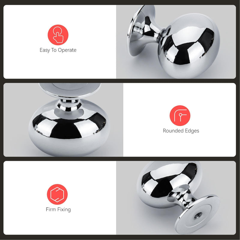 homdiy 10 Pack Solid Polished Chrome Cabinet Knobs 1-5/16 inch Oval Chrome Drawer Knobs Kitchen Cabinet Handles for Cupboard Dresser