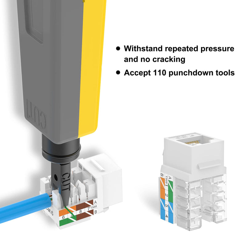 VCE Cat6 RJ45 Keystone Jacks UL Listed 50-Pack, Punch Down Ethernet Wall Jack 90-Degree Adapter in White with 1-Pack Wire Stripper Cutter
