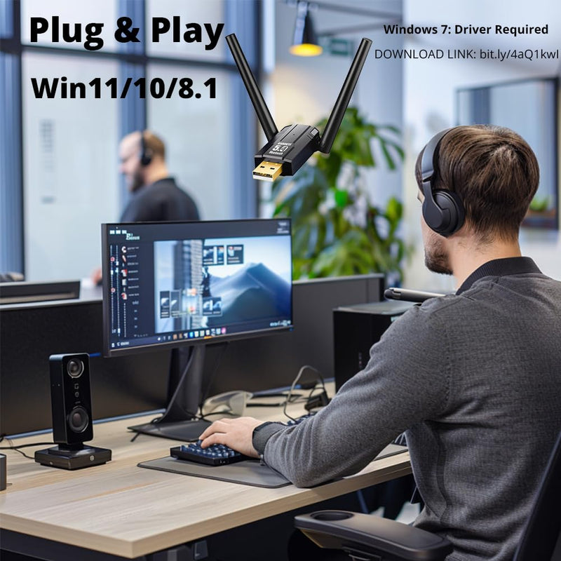 Bluetooth 5.4 USB Adapter Pro Max Ultra Long Range with Dual Antennas for PC Supports Windows 11/10/8.1/7, Plug&Play for Windows 11/10, 5.4+EDR for PC,Laptop,Keyboard,Mouse,Headsets,Speakers