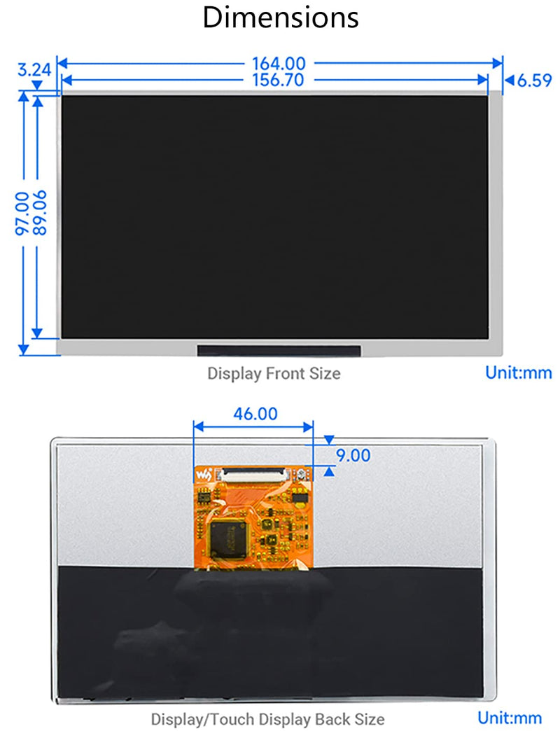 7inch IPS Display 1024x600 Pixel, Integrated Thin and Light LCD with Adapter Board, for Raspberry Pi/Jetson Nano/Windows/PC, Support Windows/Linux/Android (No Touch Screen)