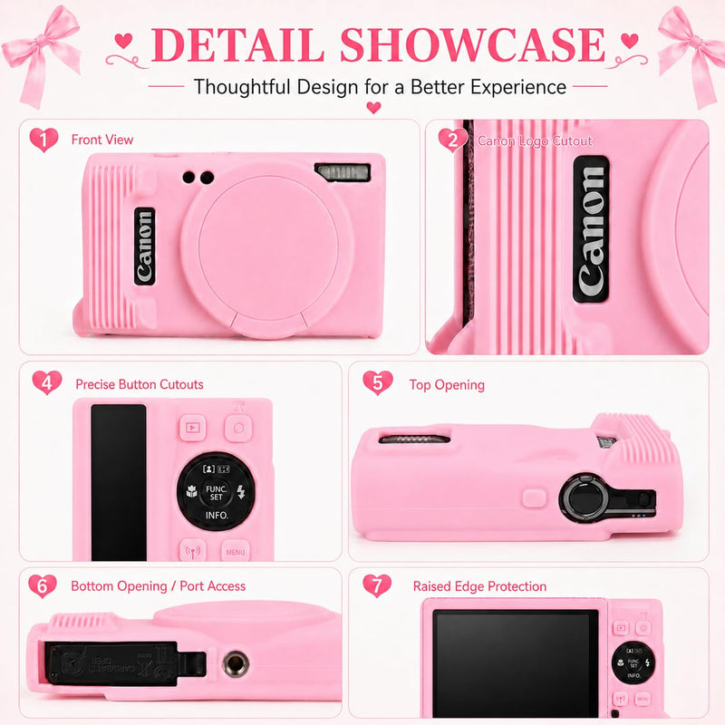 Case for Canon PowerShot ELPH 360 with 2-Pack Screen Protector | Removable Lens Cap Silicone Protective Cover with Cute Charm Wrist Strap for Canon ELPH 360 HS/IXY 650 - Pink Canon PowerShot ELPH 360/IXY 650