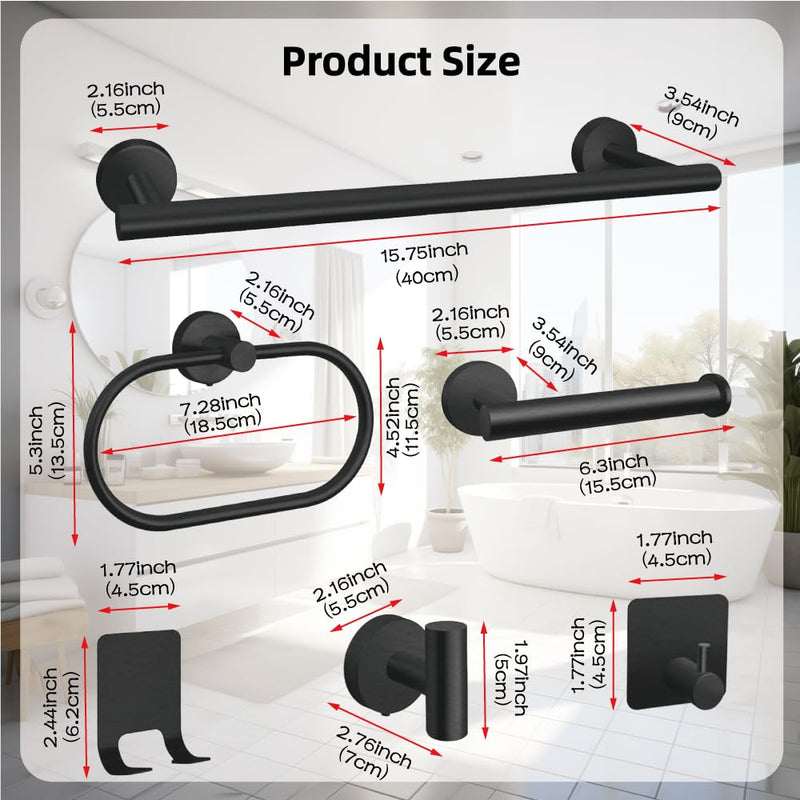 7-Piece Bathroom Accessory Set self-Adhesive Brushed Black Bathroom Hardware, Bath Towel Bar Set, Towel Racks for Bathroom, Wall Mounted