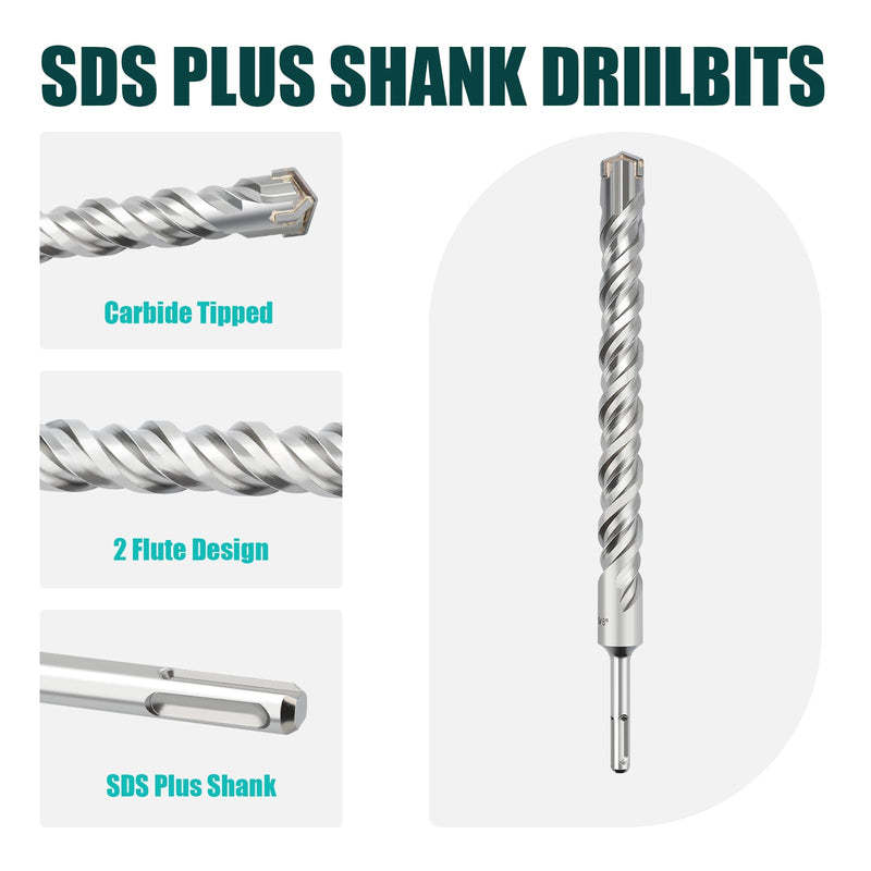 2 Pack 11/16 in x 12.2 in (18 x 310mm) SDS Plus Rotary Hammer Drill Bit, Masonry Drill Bit, 2 Pack Concrete Drill Bit for Concrete, Brick and Cement (11/16 in x 12.2 in (18 x 310mm)) 11/16 in x 12.2 in (18 x 310mm)
