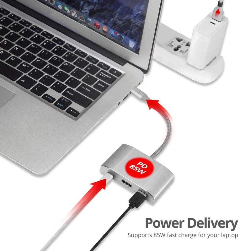 SIIG USB-C Hub with 4K 30hz HDMI, 85W Laptop Charging, and 3X USB 3.1 Gen 1 Type A Ports - 5-in-1 Video Adapter Docking Station - for MacBook Pro, Surface Pro 6/7 and USB-C Laptops (JU-H30612-S2) Type-C to HDMI/85W PD/USB 3.1