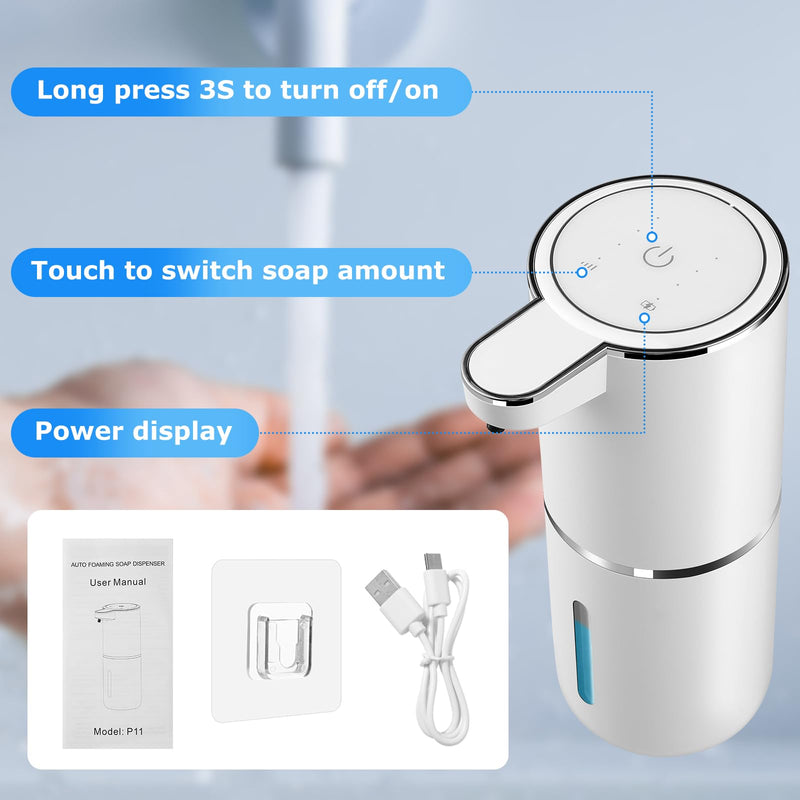 2 Pack Automatic Soap Dispensers,12.8oz/380ml USB Touchless Automatic Foaming Soap Dispenser,Rechargeabled Wall Mounted Smart Soap Dispenser for Bathroom Kitchen Dish Soap White Foam x2