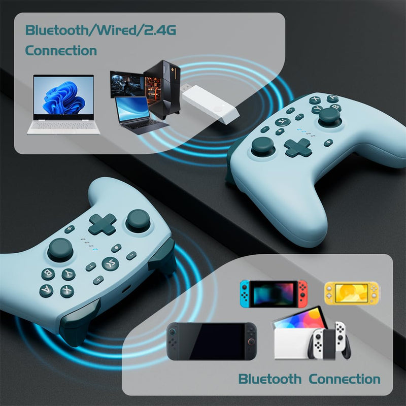 Kujian Wireless Switch Controller for Switch/Switch 2/OLED/Lite (Yellow + Lake Blue) Yellow + Lake Blue