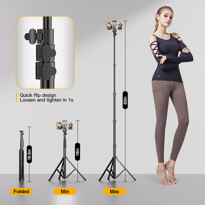 EMART 62’’ Tripod for iphone, Adjustable Cell Phone Travel Tripod Stand with Remote for Video Recording, Smartphone Selfie Stand for Camera Ring Light Filming