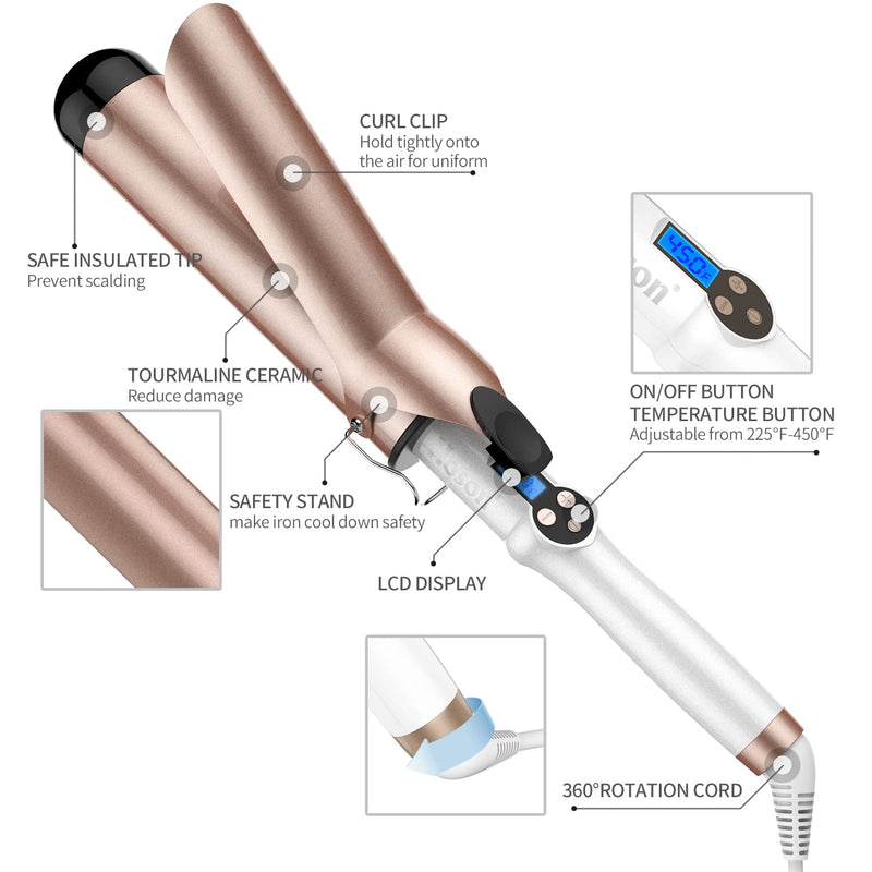  [AUSTRALIA] - Hoson 50mm Curling Tongs Large Barrel for Long Hair, Big Barrel Curling Wand Iron Dual Voltage,Ceramic Tourmaline Coating with LCD Display, Glove Include