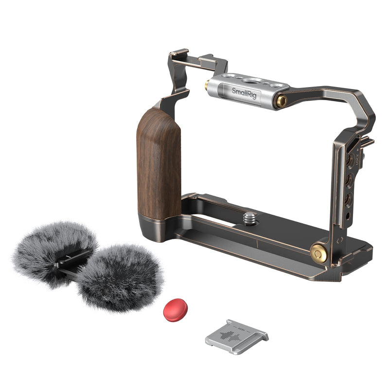 SmallRig Retro Cage for FUJIFILM X-M5, Built-in Wooden Handgrip and Quick Release Plate for Arca, Included Windshield/Hot Shoe Cover/Shutter Release Button - 4892