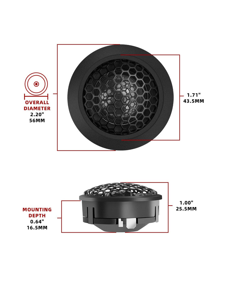 1 Inch Car Tweeters 300W Peak, Silk Dome Tweeter Speakers for Car Audio, 4 Ohm High Frequency Tweeters with Crossover, Surface/Flush Mount, Car Tweeters Pair for Clear Crisp Sound