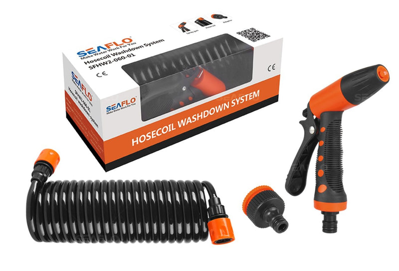 SEAFLO 20' Hosecoil Washdown System for RV, Boat, Garden Water Pump