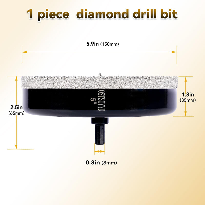 Serrated Diamond Hole Saw with Pilot Drill Bit, 6" Diamond Tipped Hole Saw for Precise Drilling，for Porcelain, Tile, Ceramic, Granite, Stone,Glass 150mm 6'' | 150mm 1