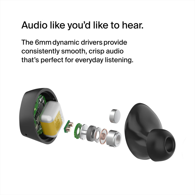 Belkin SoundForm Bolt True Wireless Earbuds, Wireless Charging, 28H | In-ear Bluetooth earbuds, IPX4 sweat resistant, USB-C and Qi charging case, mono mode, gym, commute, travel Black