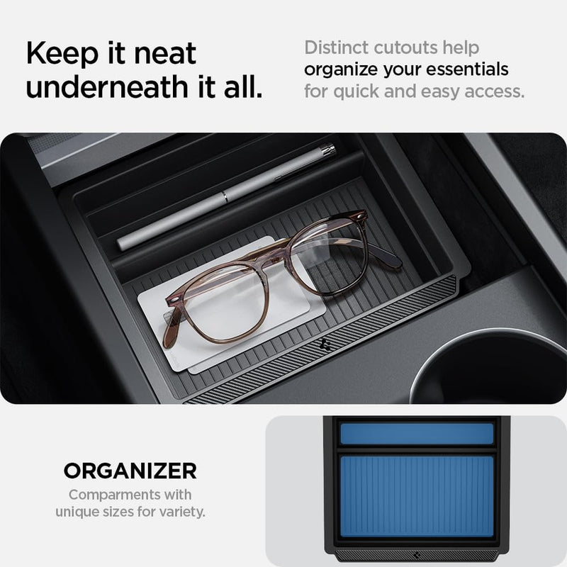 Spigen Center Console Organizer Tray(Carbon Edition) Designed for Tesla Model 3 2024 Refresh with Smooth Slide Technology