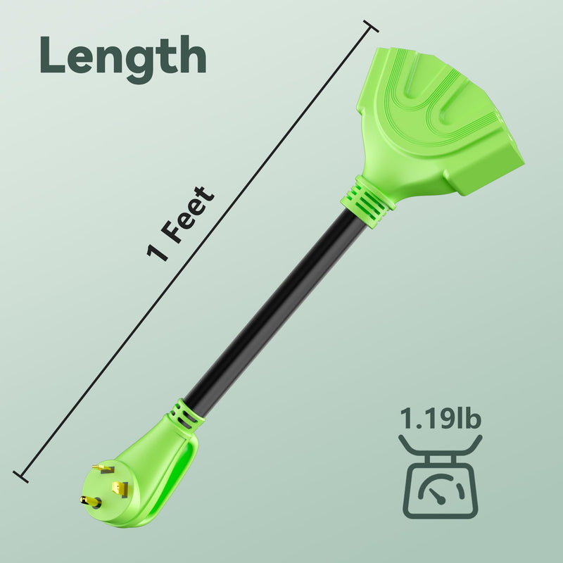 Conable 30 Amp to 15/20 Amp RV Distribution Adapter, 3 Prong NEMA TT-30P to NEMA 3X 5-20R/5-15R Household Outlet, 3 Outlets, ETL Listed, STW 10AWG*3C, Green, 1FT