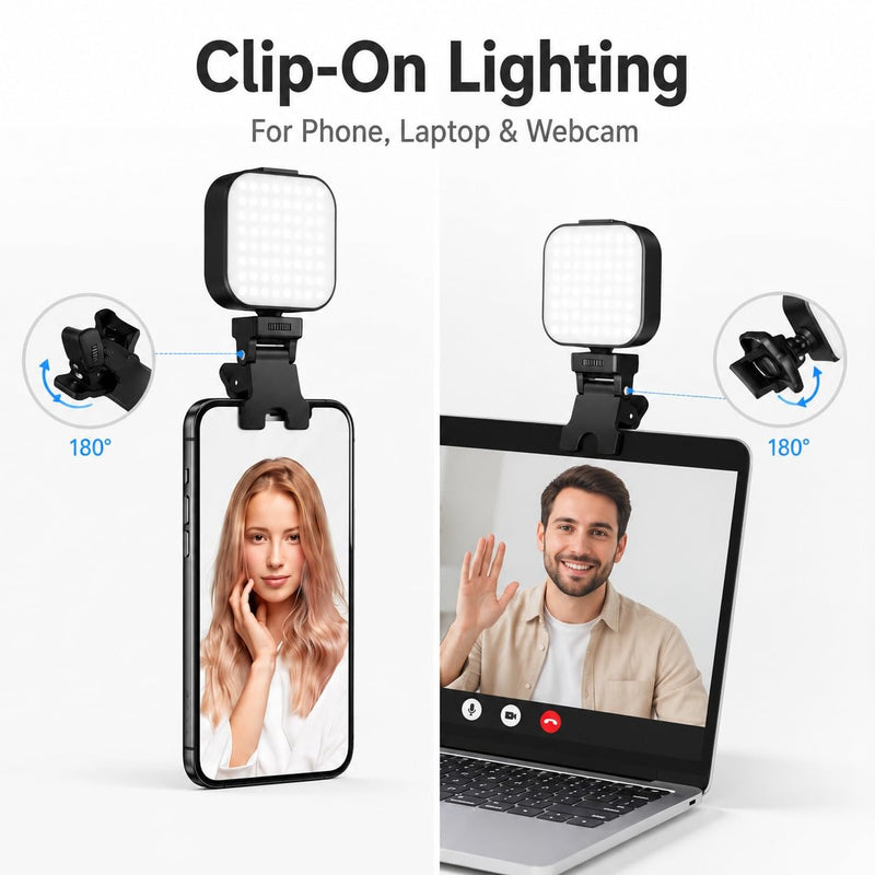 Portable Selfie Light for Phone, Rechargeable Video Conference Lighting with Clip & Tripod Adapter, Multi Light Modes for Webcam, Laptop, Makeup, Photo and Video Calls