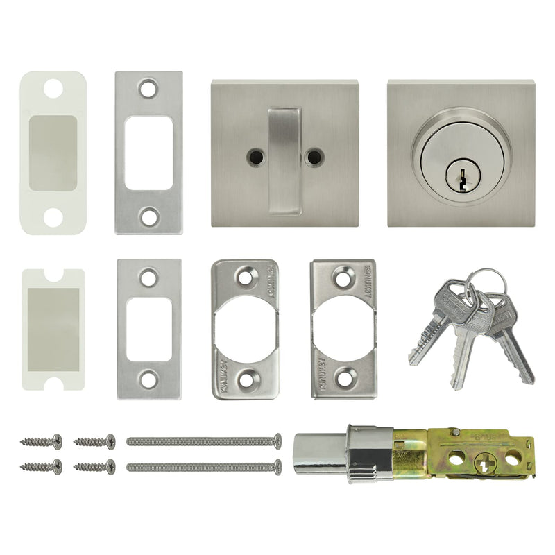 Nuk3y Hulk Series Lever Door Handle Slim Square Modern Contemporary Lever Set (Deadbolt [Single Cylinder], Satin Nickel) Deadbolt [Single Cylinder]